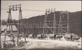 1914-1918 Katonai fotó, Utánpótlás szállítás a hadtápnak, németül feliratozva, 8,5x14 cm