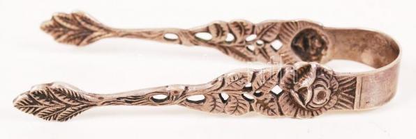 Ezüstözött alpakka teaszűrő, kanalak, cukorfogó, jelzettek, összesen:4 db