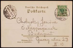 1899 Cholnoky Jenő földrajztudós üzenete és saját kezű aláírása feleségének Drezdából küldött litho ...