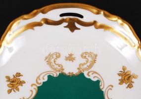 GDR aranyozott virágmintás porcelán süteményes tál, hibátlan, jelzett, 38x15 cm