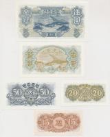 Észak-Korea 1947. 15C + 20C + 50C + 1W + 5W C:I North Korea 1947. 15 Chon + 20 Chon + 50 Chon + 1 Won + 5 Won C:UNC
