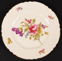 Schönwald virágos porcelán süteményes kínáló készlet, 6 db kistányér, hibátlan, jelzett, d: 17 cm