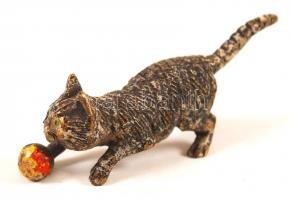 Antik mini bronz macska figura / Miniature bronze cat figure 6 cm