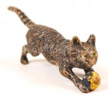 Antik mini bronz macska figura / Miniature bronze cat figure 6 cm
