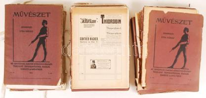 Lyka Károly (szerk.): Művészet, IX.-XI. évfolyamok kompletten. Bp., 1910-1912, Singer és Wolfner. Külön külön számok egybegyűjtve néhol sérült borítókkal, készen az évfolyamba kötésre. Rengeteg illusztrációval