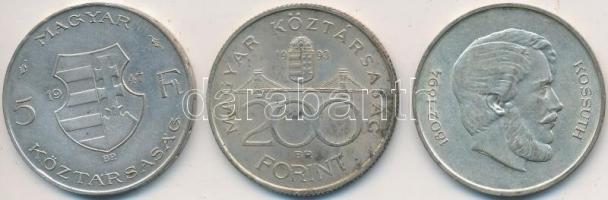 1947. 5Ft Ag "Kossuth" (2x) + 1993. 200Ft Ag "MNB" T:2,2-