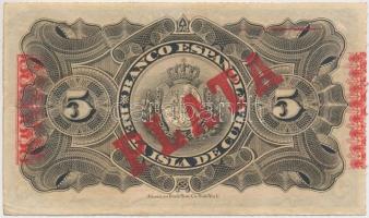 Kuba/spanyol adminisztráció 1896. 5P "Plata" felülbélyegzéssel T:II-
Cuba/Spanish administ...
