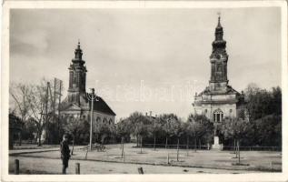 Újverbász, Református és evangélikus templom, katona / churches, soldier