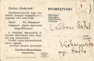 Budapest XXII. Budatétény, Názáreti Missziósház, támogatói köszönetnyilvánítás a hátoldalon (fl)