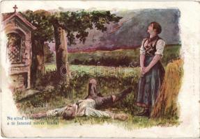 10 db RÉGI vallásos, Tízparancsolat témájú motívum lap, közte néhány humoros lap, művészlapok / 10 o...