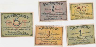 Nagyszőllős 1919. 50f, 1K, 2K, 3K, 5K "Ugocsai Világítási Rt." értékjegy T:I