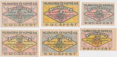 Budapest 1920. 20f, 50f, 1K, 2K, 5K, 10K "Világítási és Vízmű Rt." utalvány T:I