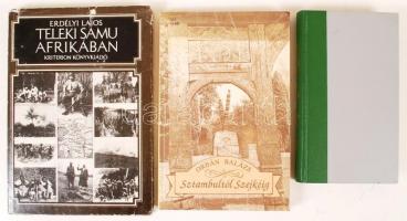 3 db könyv világjáró magyarokról: Régi magyar világjárók (Bp., 1969, Gondolat); Orbán Balázs: Sztambul Szejkéig. Debrecen, 1990; Erdélyi Lajos: Teleki Samu Afrikában. Bukarest, 1977, Kriterion. Jó állapotú könyvek.