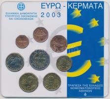 Görögország 2003. 1C-2€ 8klf darabból álló forgalmi szett eredeti csomagolásban T:1 Greece 2003. 1 Cent - 2 Euro hellenic eurocoin set with 8pcs of various coins in original case C:UNC
