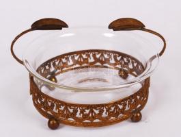 Dekoratív régi hamuzó tál üvegbetéttel, d: 11 cm / ashtray