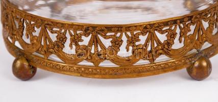 Dekoratív régi hamuzó tál üvegbetéttel, d: 11 cm /
ashtray