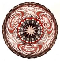 Rubinvörös üveg váza, többrétegű, csiszolt, hámozott, kis hibával, m:25 cm, d:13 cm