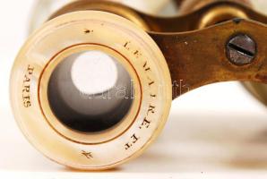 Gyöngyházberakású színházi látcső fém és sárgaréz elemekkel, eredeti tokjában /
Brass and metal thea...