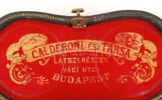 Gyöngyházberakású színházi látcső fém és sárgaréz elemekkel, eredeti tokjában /
Brass and metal thea...