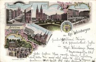 1898 Praha, Vinohrady / Kgl. Weinbergen; Restauration Feslova, Böhmisches Nationalhaus; litho