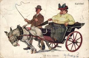 &#039;150 kilo Liebreiz&#039; / &#039;150 kilogram charm&#039; Donkey, carriage from Karlsbad, humour, B.K.W.I. 361-2 s: Schönpflug  (EK)