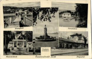Balatonalmádi fürdő, Fövenyfürdő, Csónakkikötő, Pannonia kioszk, irredenta örökmécses, vasútállomás