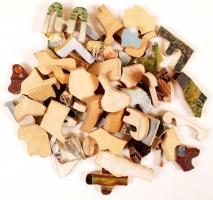 cca 1930 Lombfűrész puzzle egy doboz játék különféle témákkal / Jigsaw puzzle box of toys