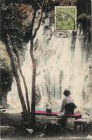 Unidentified Japanese city, park with waterfall