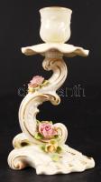 Koronás N jelzésű porcelán gyertyatartó apró rózsákkal, hibátlan, jelzett, m: 14 cm
