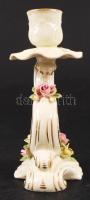 Koronás N jelzésű porcelán gyertyatartó apró rózsákkal, hibátlan, jelzett, m: 14 cm