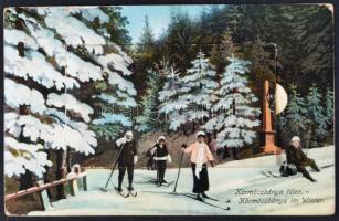 Körmöcbánya, Téli sport (belül vasútállomás) / winter sports, leporellocard (with the railway statio...