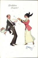 New Year, champagne, humor, couple, B.K.W.I. 346-7 s: Schönpflug (wet damage)