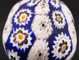 Többrétegű muránói millefiori üvegváza, hibátlan, m: 10 cm