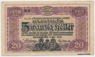 Hajmáskér/hadifogolytábor 1916. 20f római sorozat és arab sorszámozás MS jelzéssel T:III
