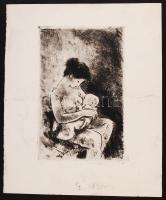 Iván Szilárd (1912-1988): Szoptató anya. Rézkarc, papír, jelzett a karcon, üvegezett keretben, középen hajtás nyom, 15×9 cm
