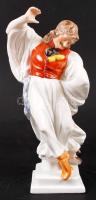 Herendi táncoló juhász, kézzel festett, máz hibával, jelzett, m:27 cm