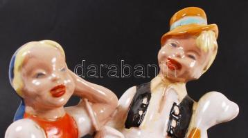 Söröző párocska, jelzés nélkül, máz hibákkal, m:17 cm