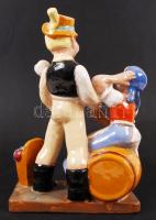 Söröző párocska, jelzés nélkül, máz hibákkal, m:17 cm