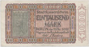 Német Birodalom / Weimari Köztársaság / Berlin 1922. 1000M T:III German Empire / Weimar Republic / Berlin 1922. 1000 Mark C:F