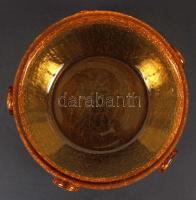 Mézsárga kraklé asztali üveg díszkínáló tál, hibátlan, m: 11 cm, d: 17 cm