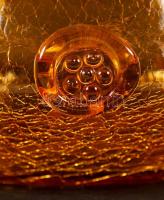 Mézsárga kraklé asztali üveg díszkínáló tál, hibátlan, m: 11 cm, d: 17 cm