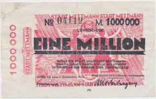 Német Birodalom / Weimari Köztársaság / Mettmann 1923. 1.000.000M T:III German Empire / Weimar Republic / Mettmann 1923. 1.000.000 Mark C:F