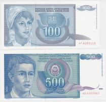 Jugoszlávia 1990-1992. 100D + 500D T:I- Yugoslavia 1990-1992. 100 Dinara + 500 Dinara C:AU