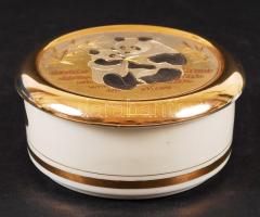 Panda macis ékszertartó dobozka, jelzett (Chokin), hibátlan, aranyozott, d:10 cm
