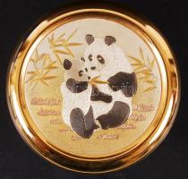 Panda macis ékszertartó dobozka, jelzett (Chokin), hibátlan, aranyozott, d:10 cm