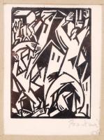 Bortnyik jelzéssel: Alakok. Linó, papír, üvegezett keretben 11×8 cm