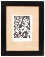 Bortnyik jelzéssel: Alakok. Linó, papír, üvegezett keretben 11×8 cm