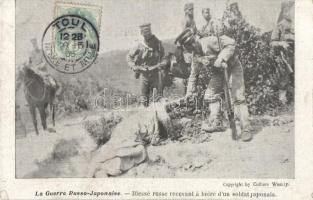 Russo-Japanese War, Injured Russian receiving a drink from a Japanese soldier (EK)