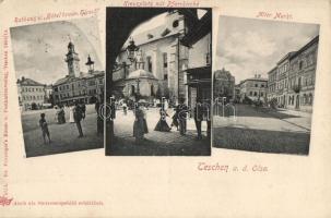 Cieszyn, Teschen an der Olsa; town hall, Hotel, church, market place, square