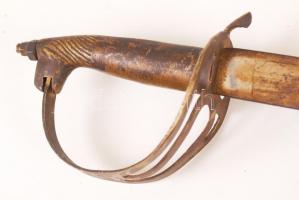 Indiai díszkard, díszített acél penge, réz markolat, bársony borítású hüvelyben, h:93 cm